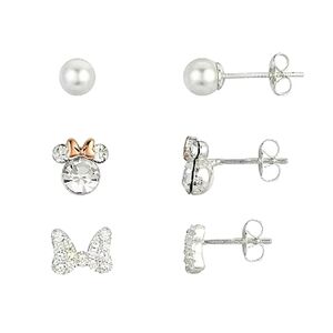Disney's Minnie Mouse Crystal & Cubic Zirconia Bow Stud Earring 3 Pair Set